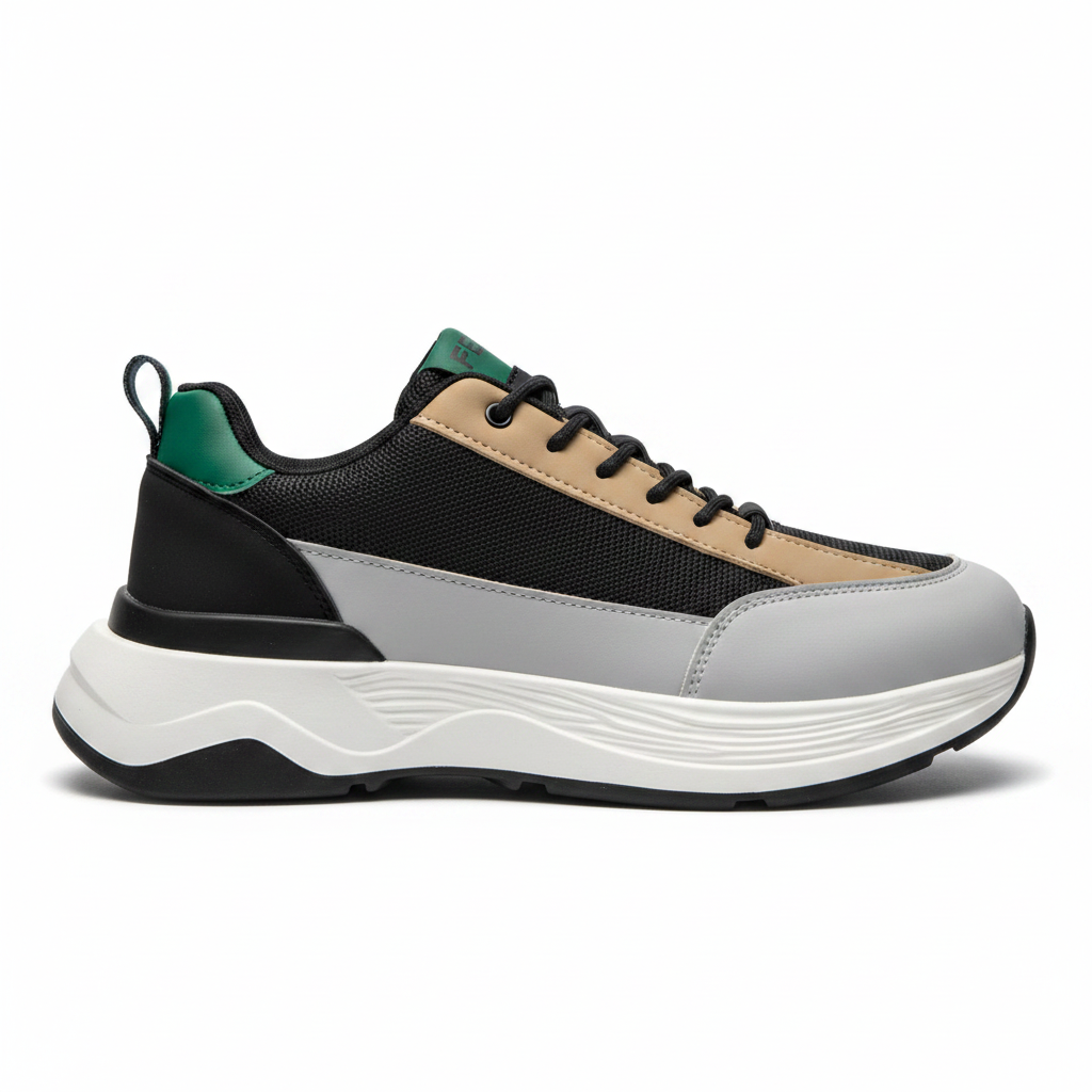 Men's Sports Sneakers – Black, Beige & White